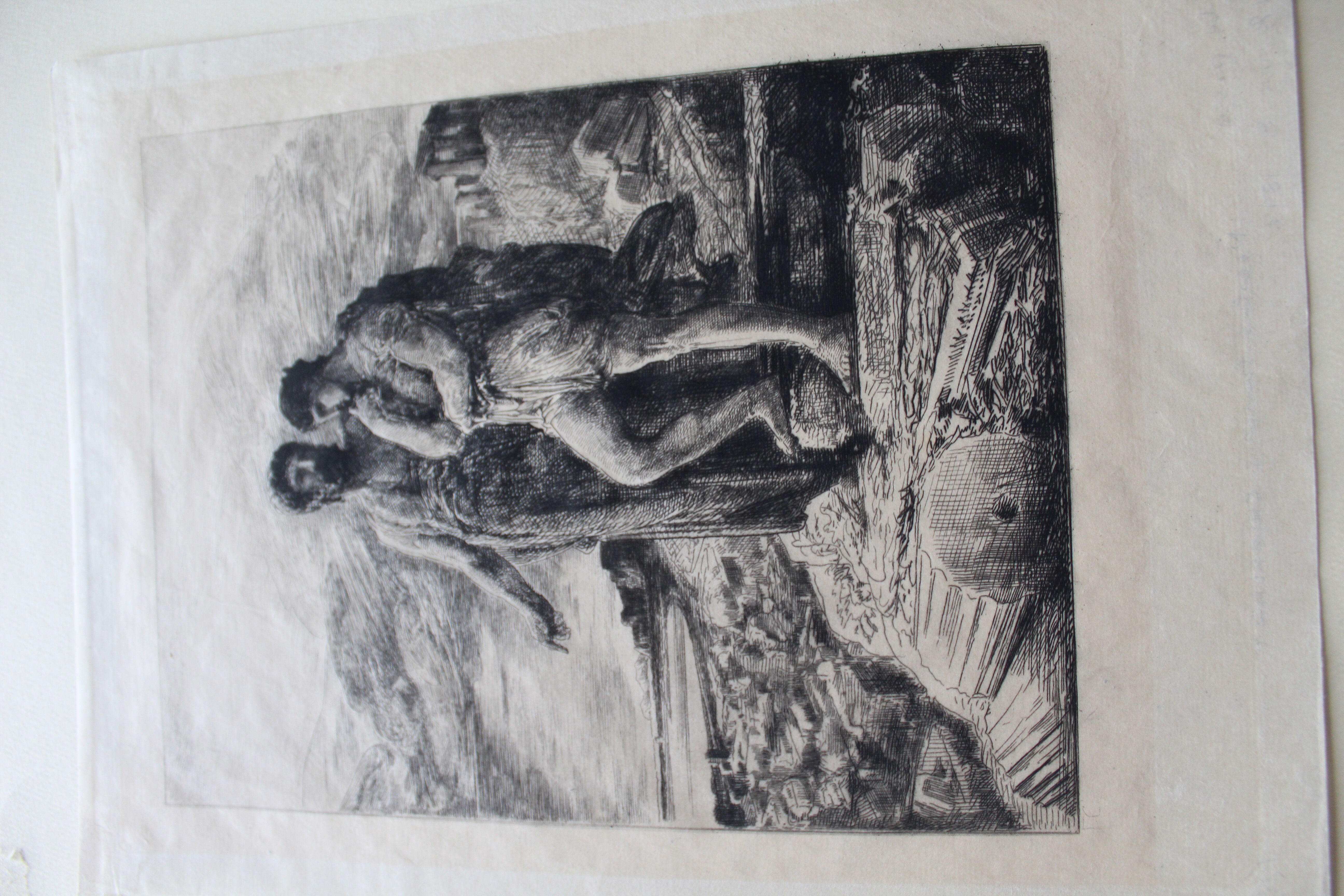 François nicolas chifflart (1825 - 1901) le passé engraving on old japanese paper.