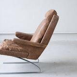 Vintage swing armchair and stool in leather by reinhold adolf for cor, 1970s, set of 2