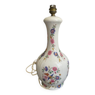 Pied de lampe en porcelaine décor floral