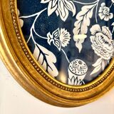 Oval frame in gilded wood with domino paper Antoinette Poisson 30C "Indienne"