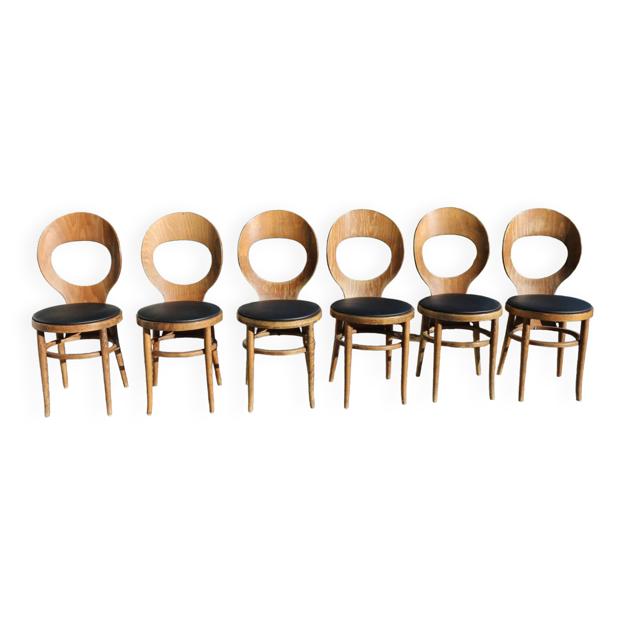 6 BAUMANN seagull chairs dark beech black skai