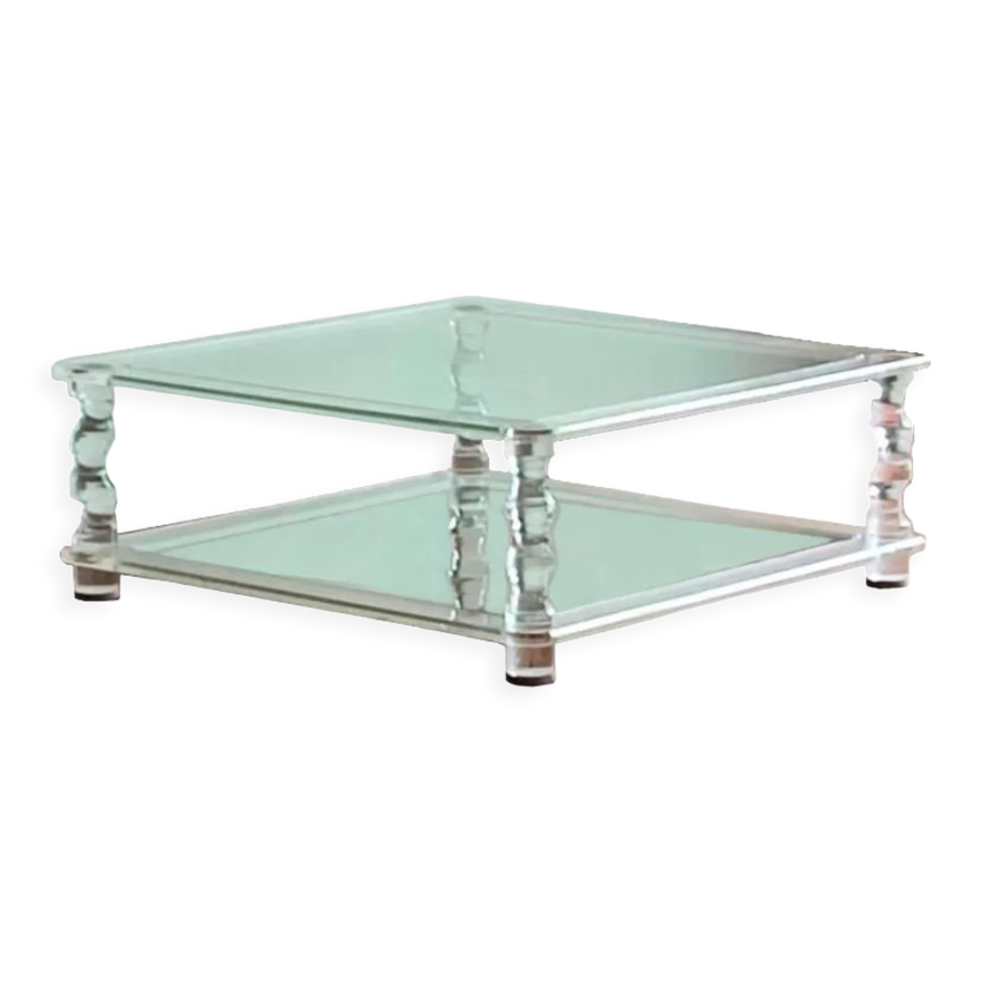 Two Tiered Coffee Table Manufactured for Maison Romeo in Lucite & Glass, France 1970s
