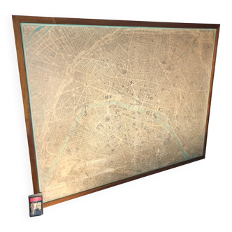 Très grande carte / plan de Paris encadré Blondel La Rougery vol d’oiseau 1970