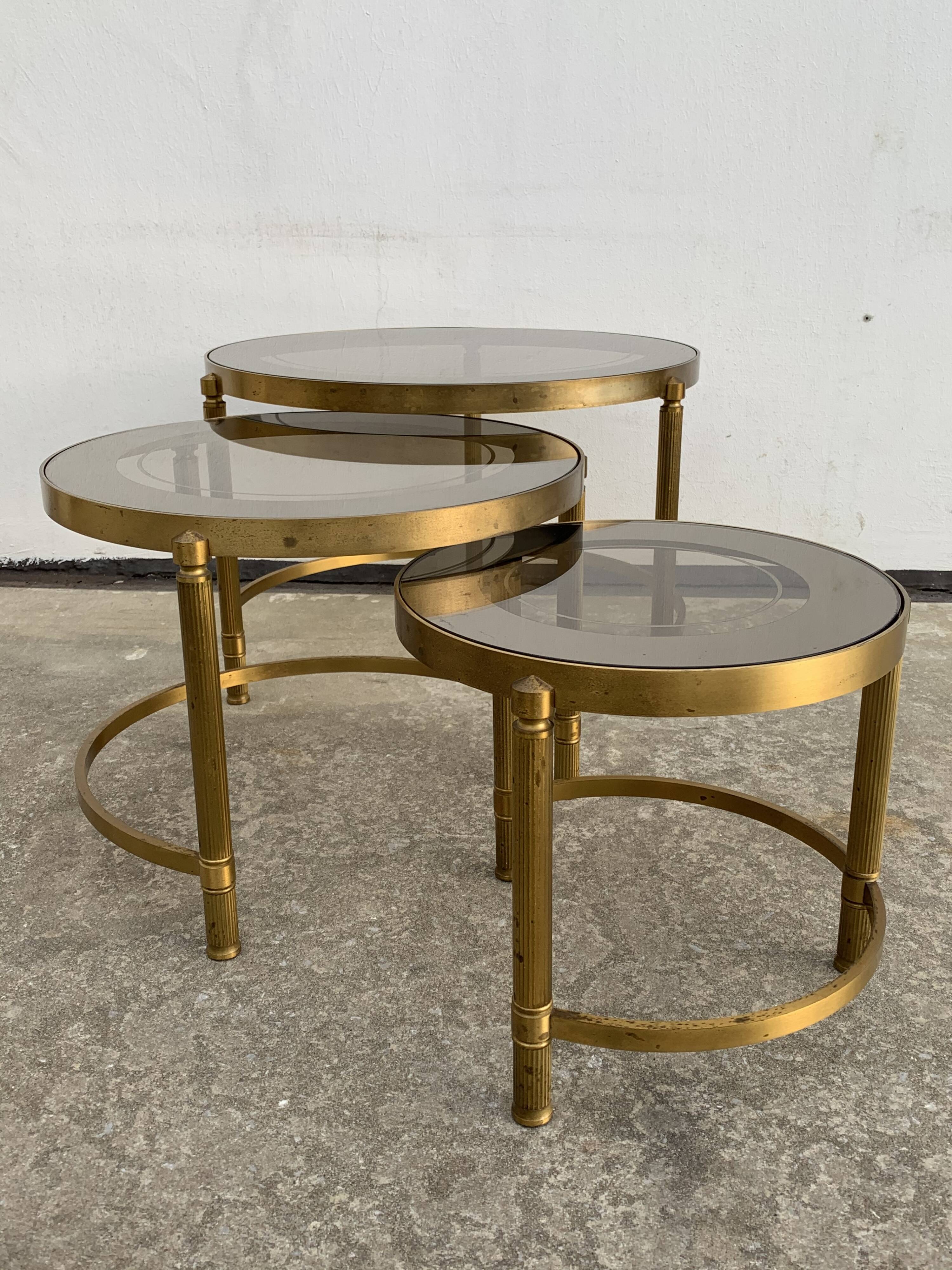 Three round brass tables 1970