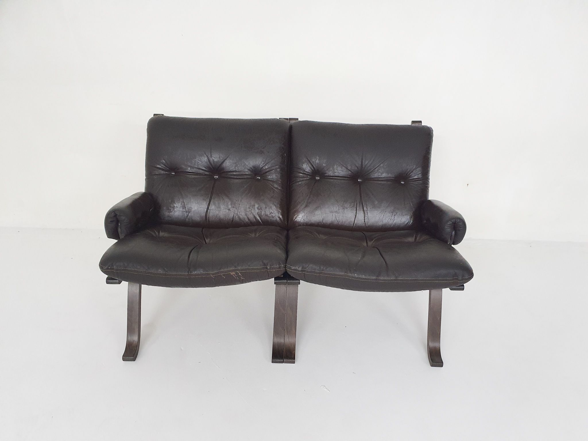 Brown leather two-seater sofa, Norway 1970's
