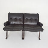 Brown leather two-seater sofa, Norway 1970's