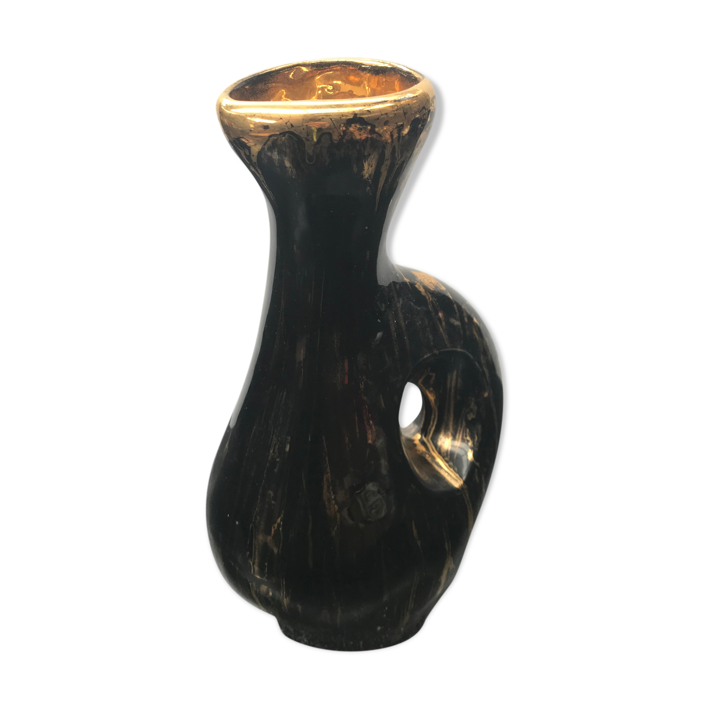 Pichet Vallauris tess céramique noire & dorée vintage