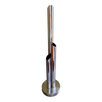 Vase orgue 3 soliflores en métal chromé, années 70