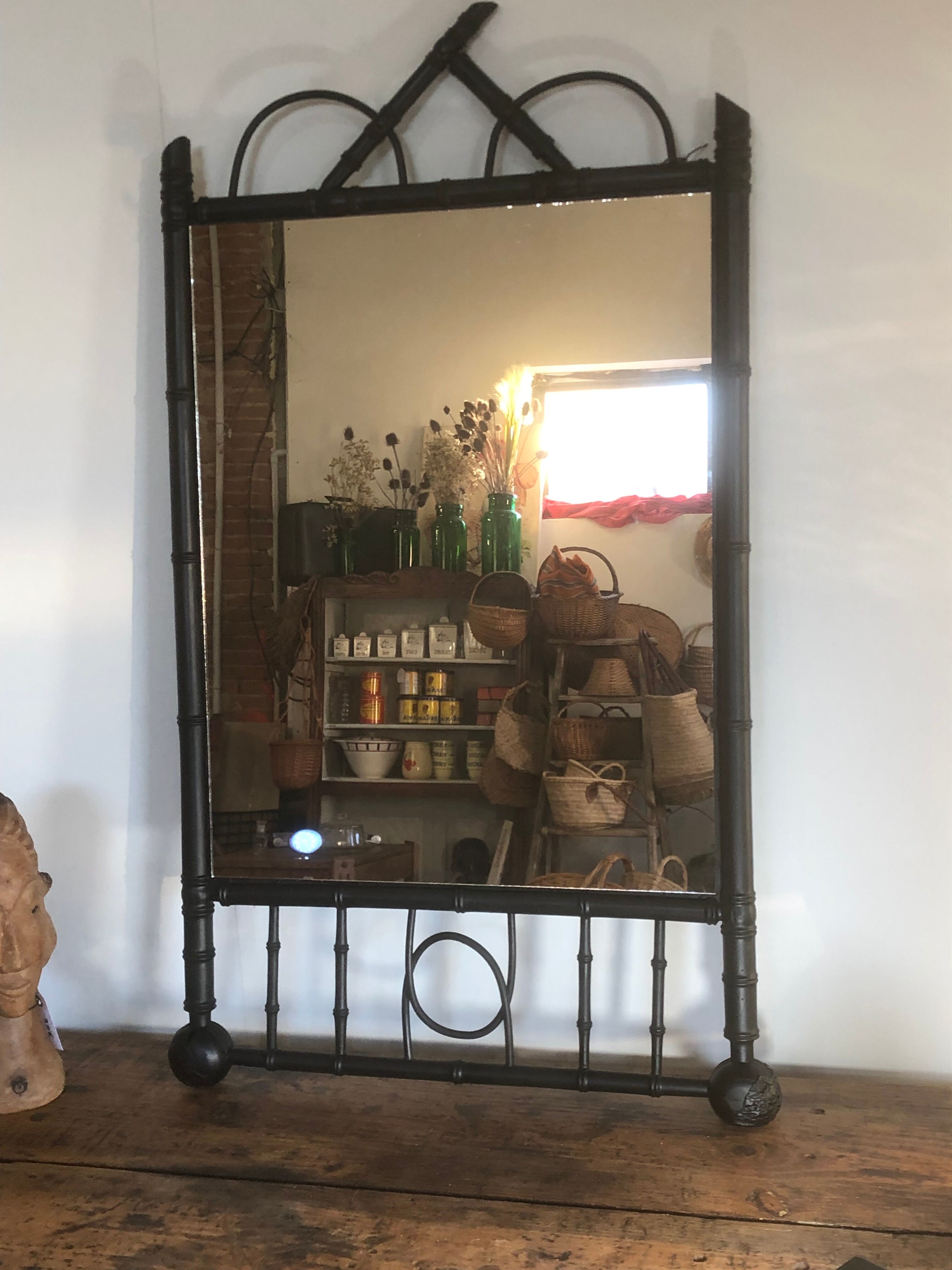Turned wood mirror 54x95cm