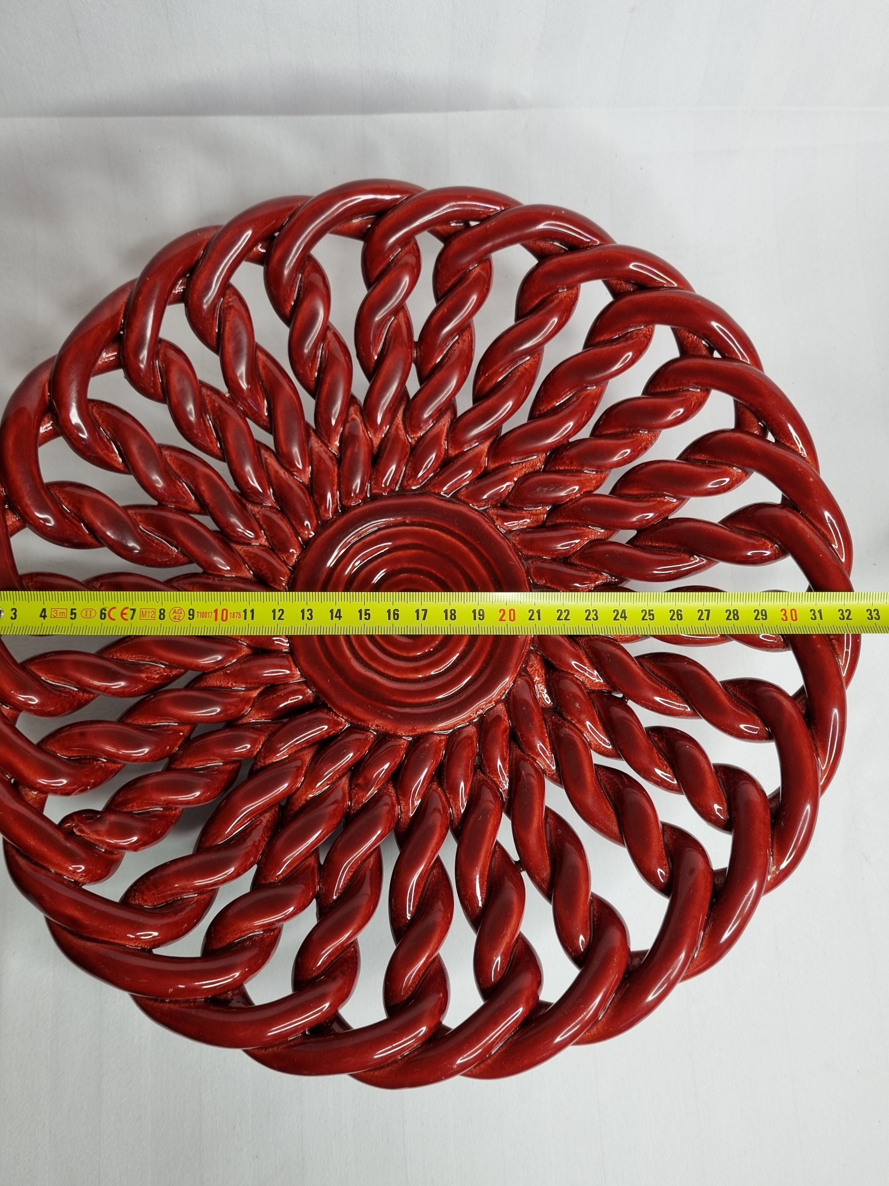 Braided glazed ceramic fruit cup, 33 cm