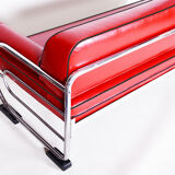 Red Slezak leather sofa made in 1930s Czechia