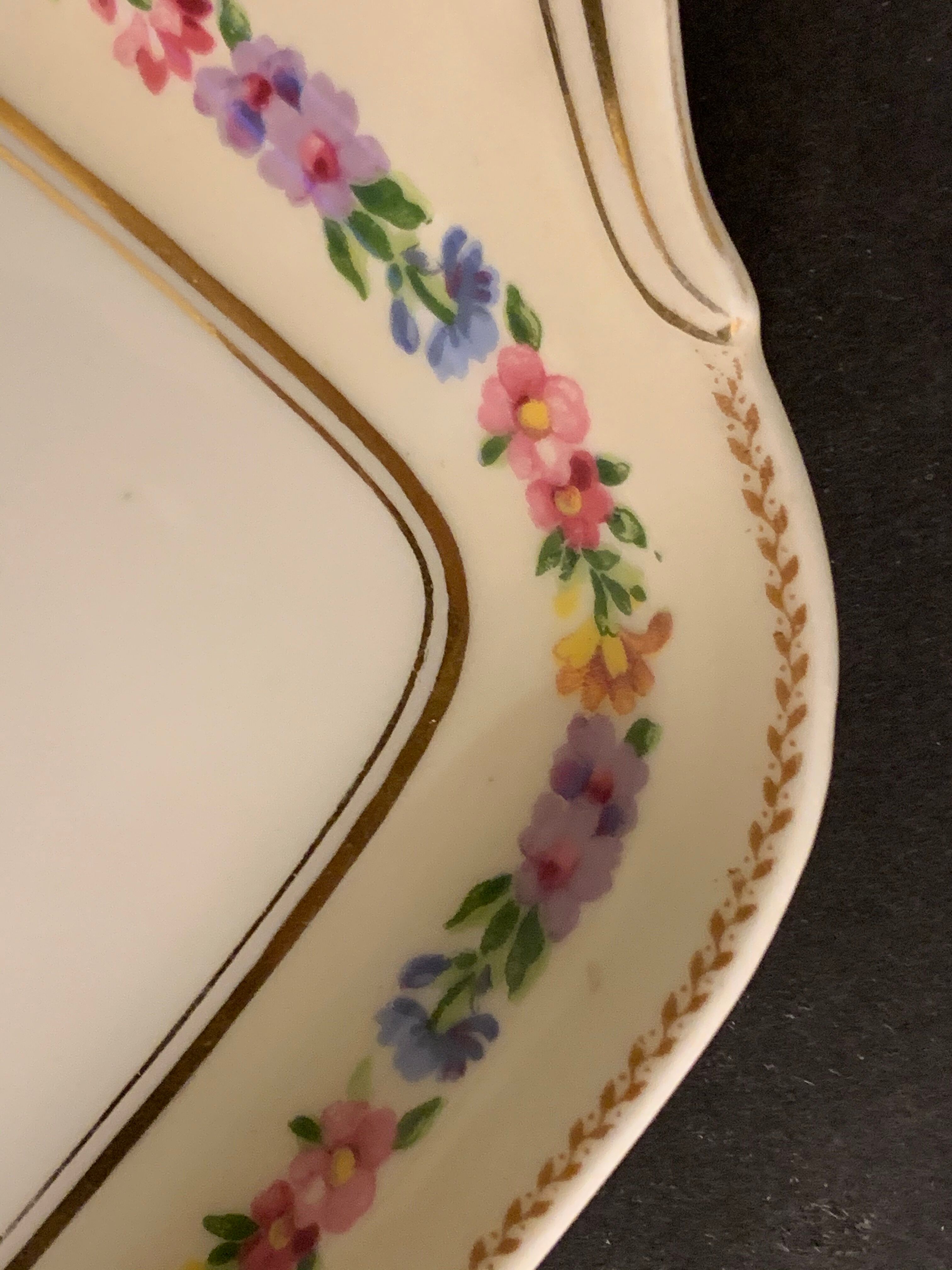 Chocolate cake dish Raynaud Limoges floral decoration