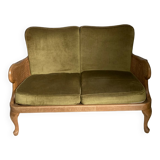 Cane and velvet fabric bench