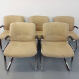Suite of 5 armchairs with Steelcase Strafor armrests in chrome metal and wool fabric from the years