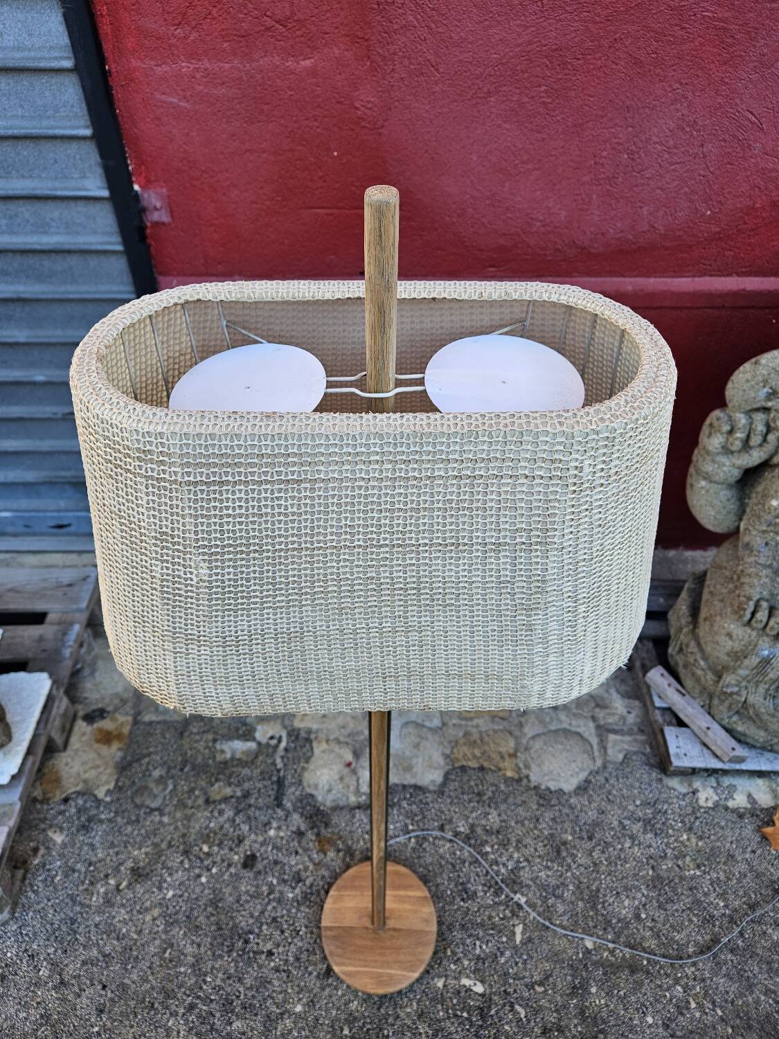 Scandinavian floor lamp in oak metal and fabrics from the 60s