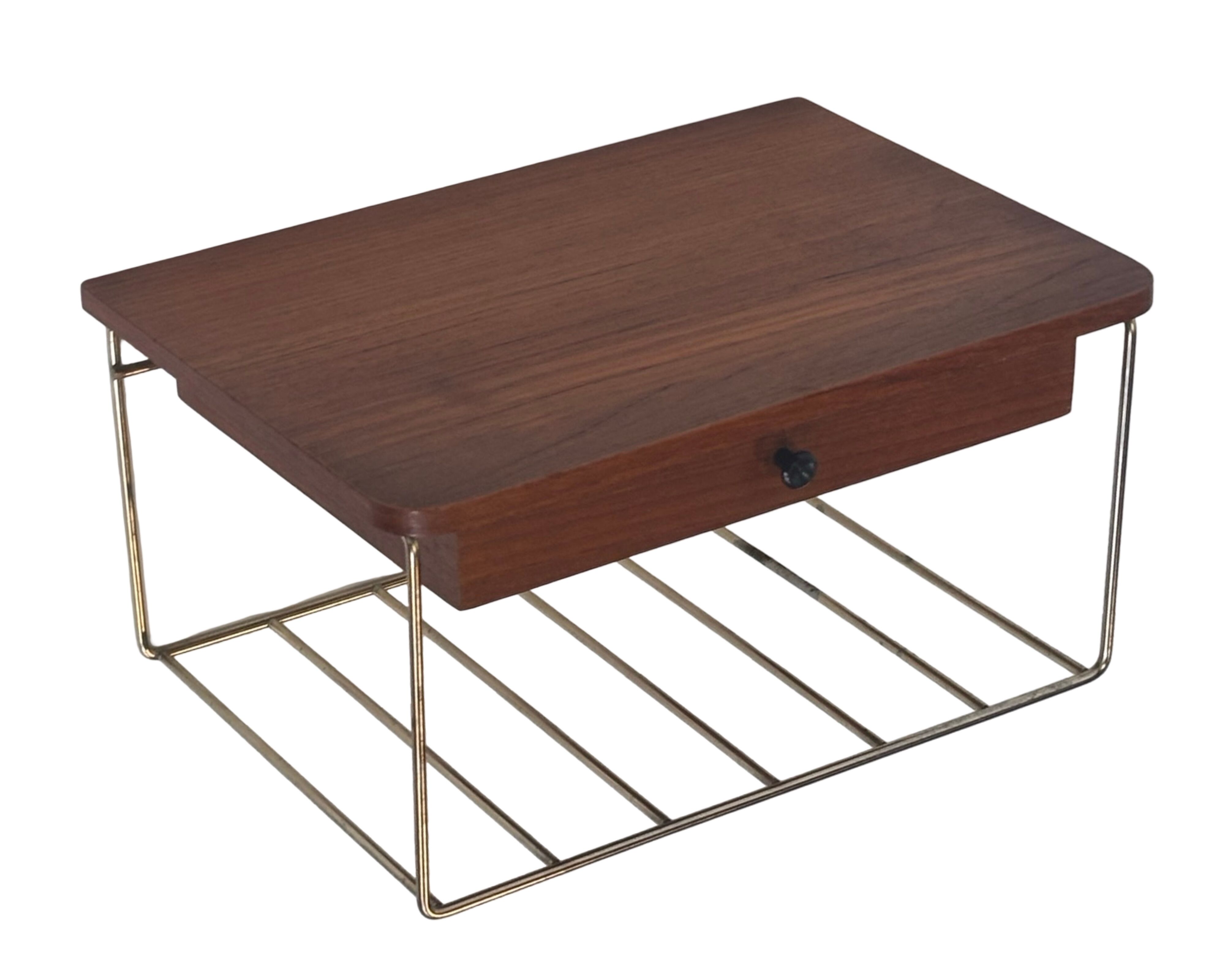 Vintage Floating Wall Shelf With Drawer, Teak String Rack 60's Design