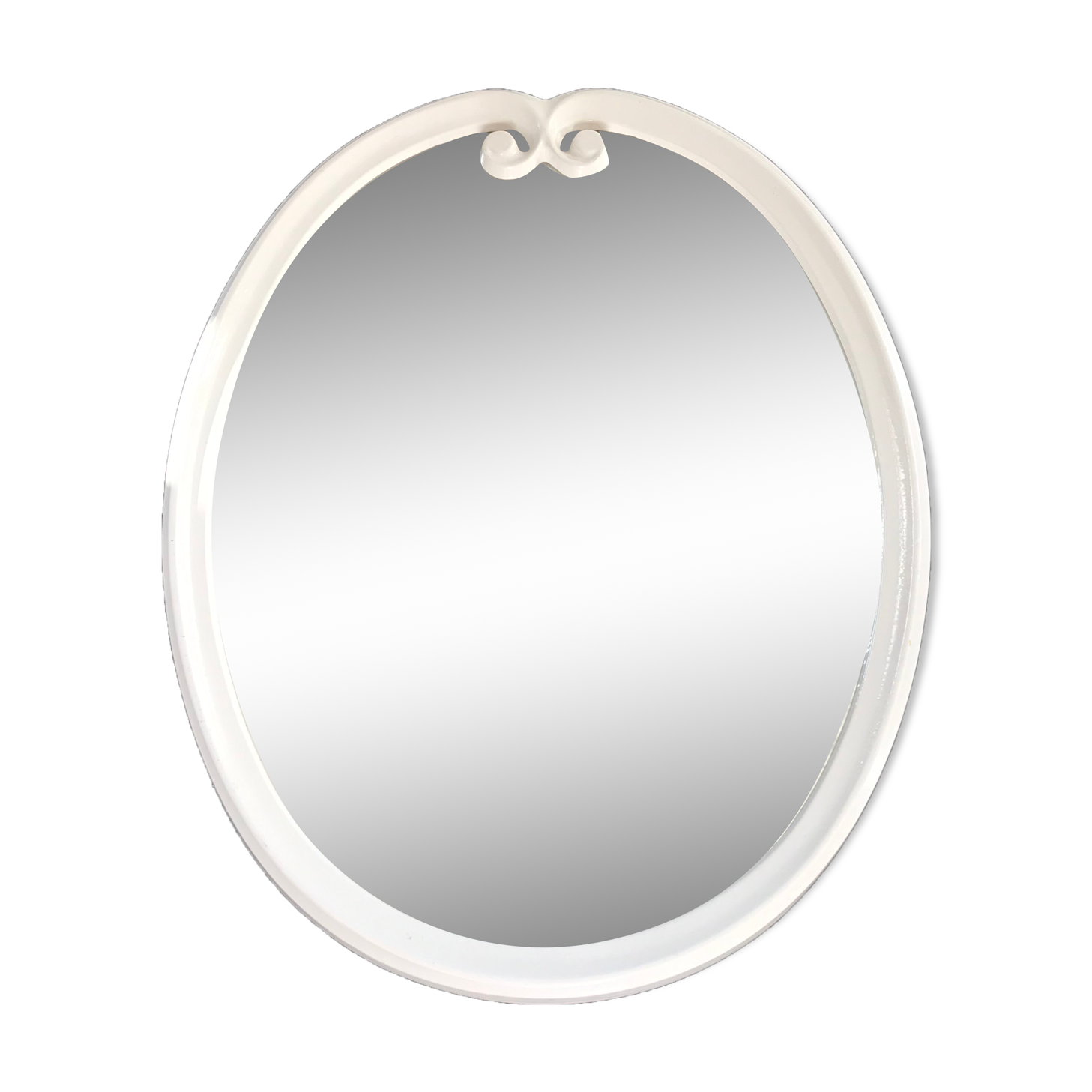White metal oval mirror 49x39cm