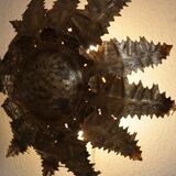 Vintage sunburst ceiling light, gold, floral pattern, 50s brutalism