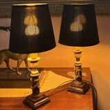 Pair of Empire Style Table Lamps with Patinated Black Bronze and Gilded Mounts