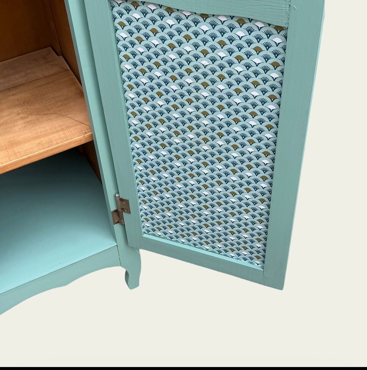 Vintage grey-green glass cabinet from the 1960s.