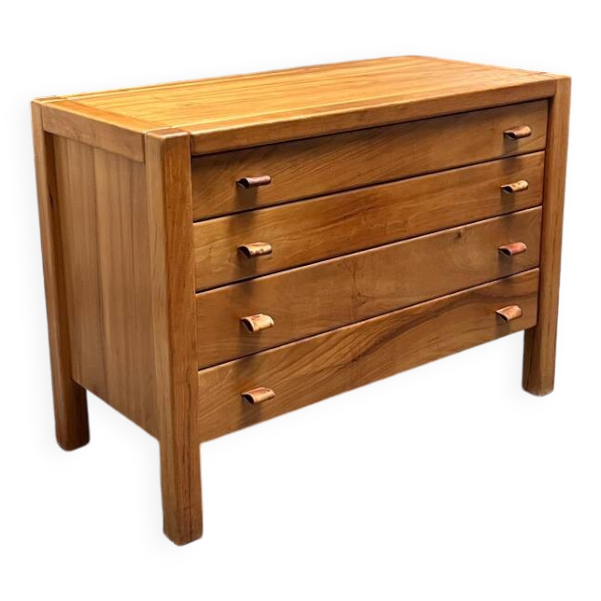 Maison Regain chest of drawers in elm and leather, 1970