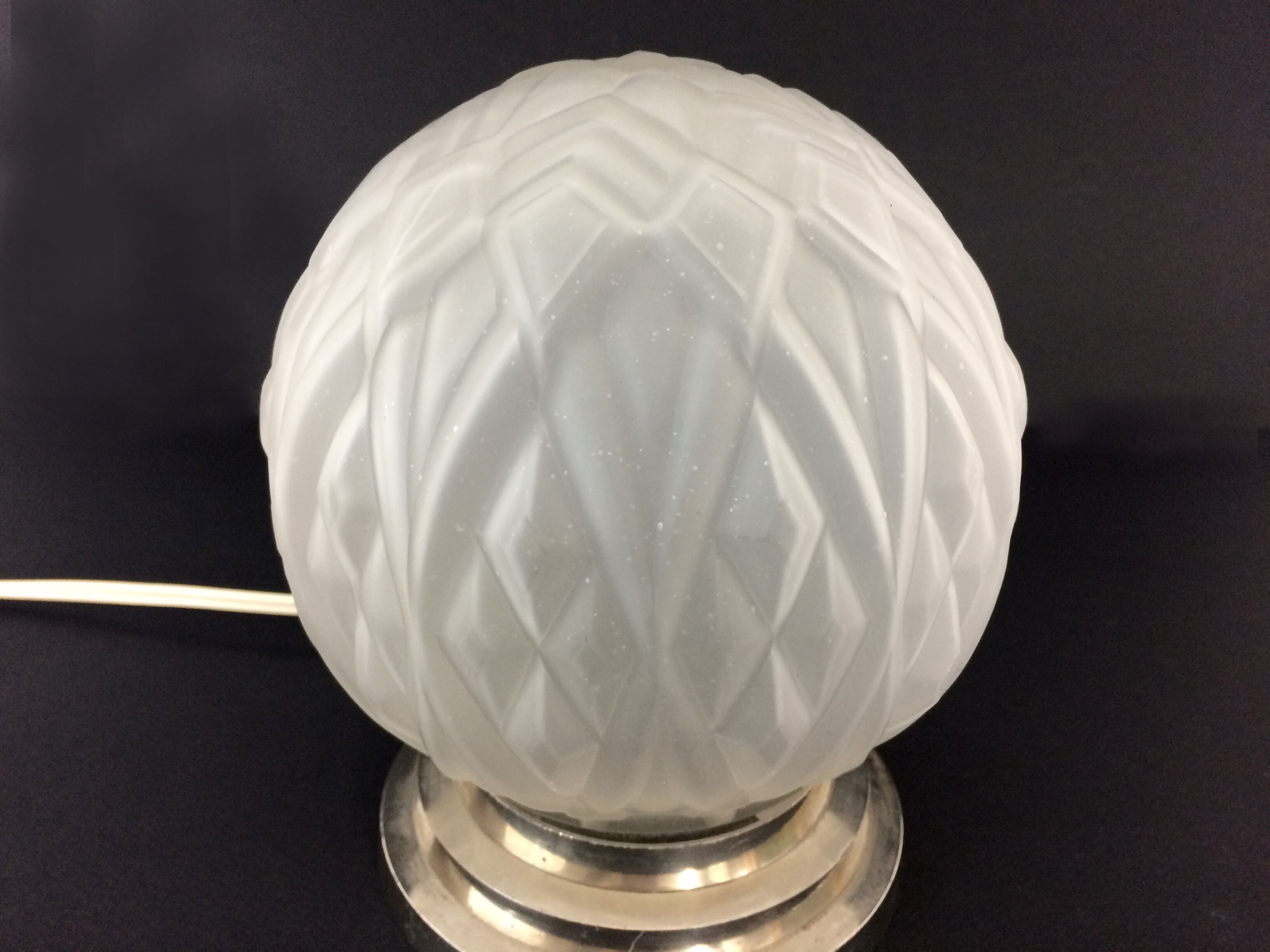 Chrome metal and Art Deco glass globe