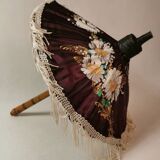 Ancienne ombrelle parapluie de poupée  en bois et tissus à fleurs époque 1950
motifs asiatiques