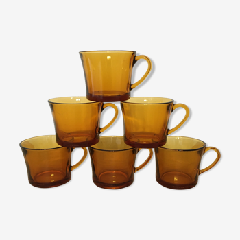 6 tasses Duralex en verre ambré années 60