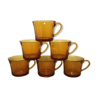 6 cups Duralex in amber glass 60s