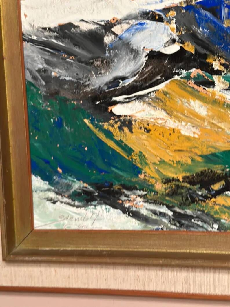Original Swedish Oil on Cardboard – "Mountains" by Svendolf Carlsson – Signed – Vintage and Framed – 70 × 45 cm (27.6" × 17.7")