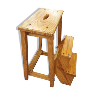 Tabouret escabeau en pin