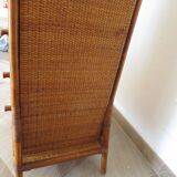 Semainier 6 tiroirs en bois, bambou et rotin tressé, années 60