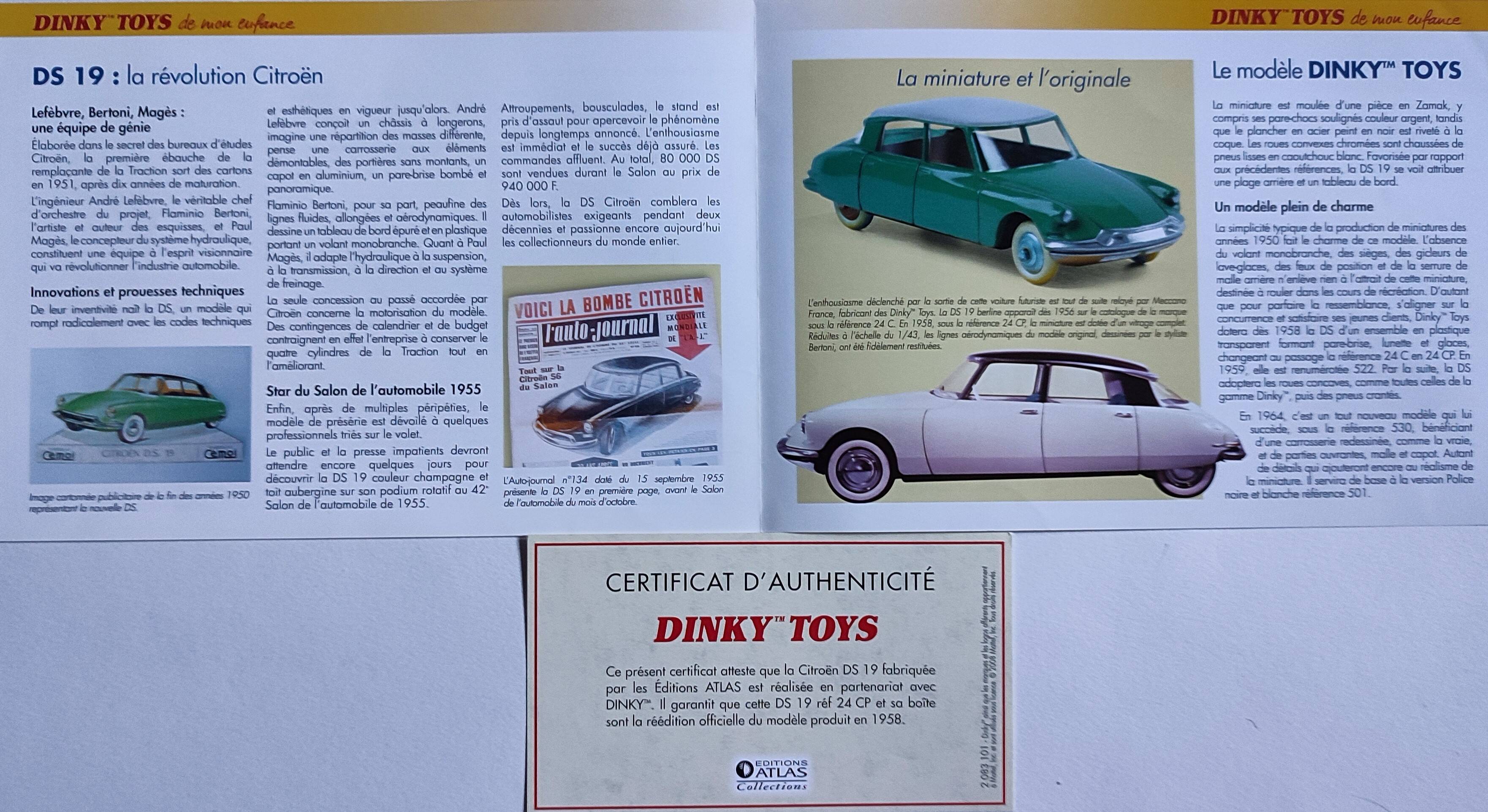 "Citroën DS19" Dinky Toys 1958 - 1.43rd + booklet
