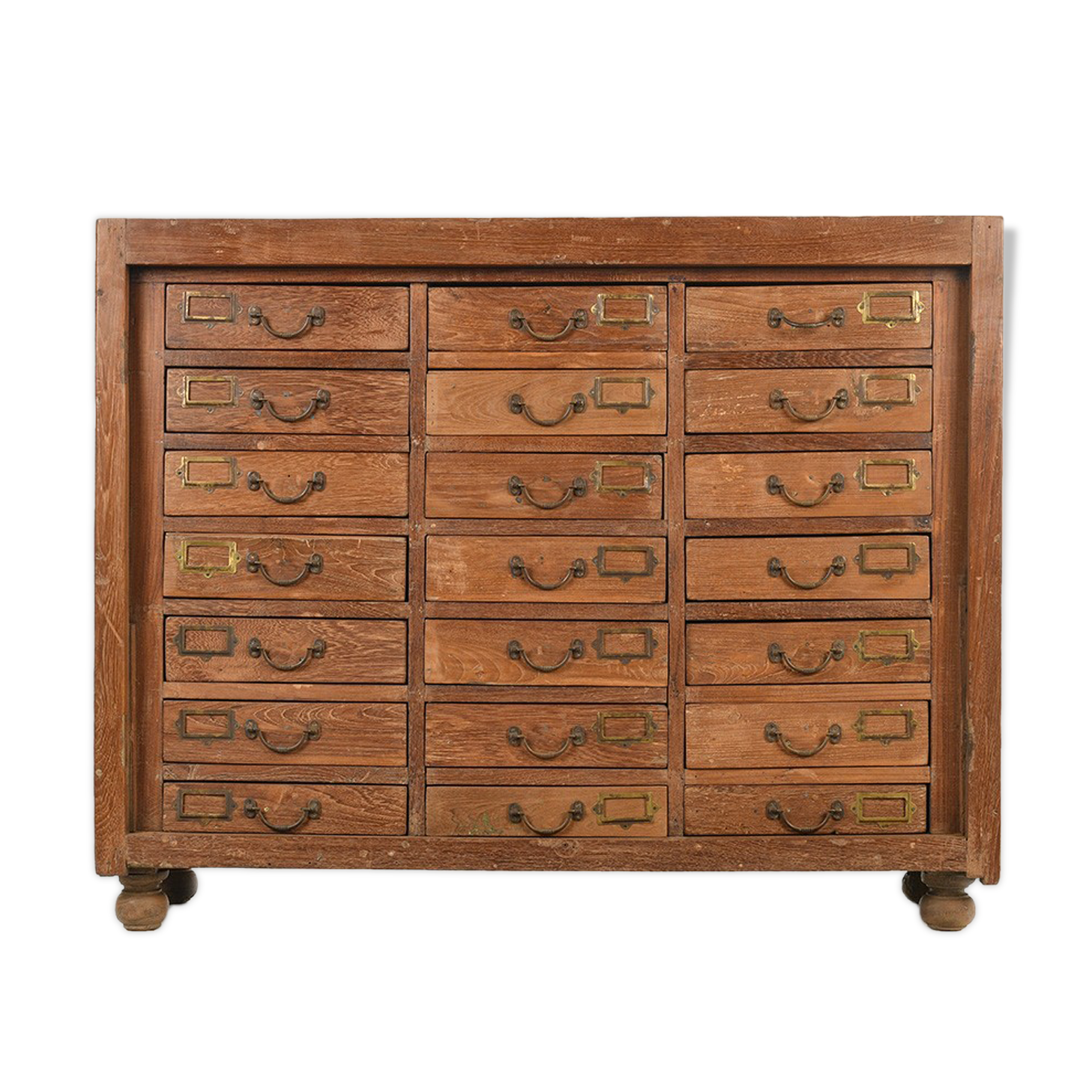 Old teak storage cabinet with 21 drawers