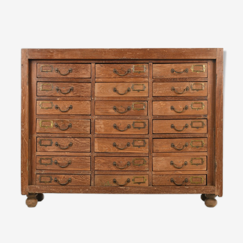 Old teak storage cabinet with 21 drawers