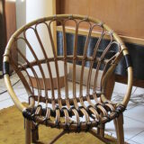 Armchair in rattan and scoubidou