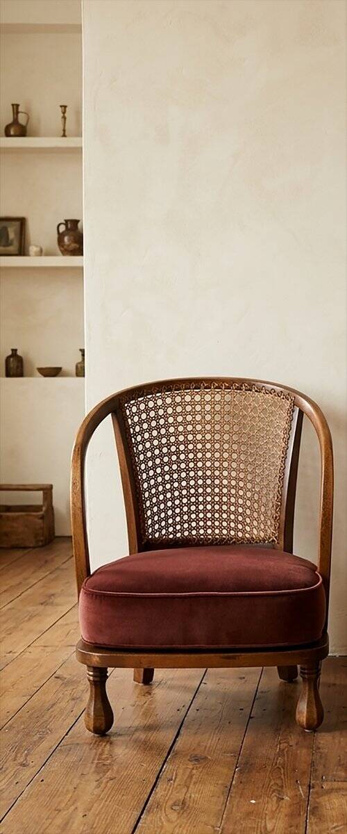 English Bergère Armchair with Caned Backrest, 1900s