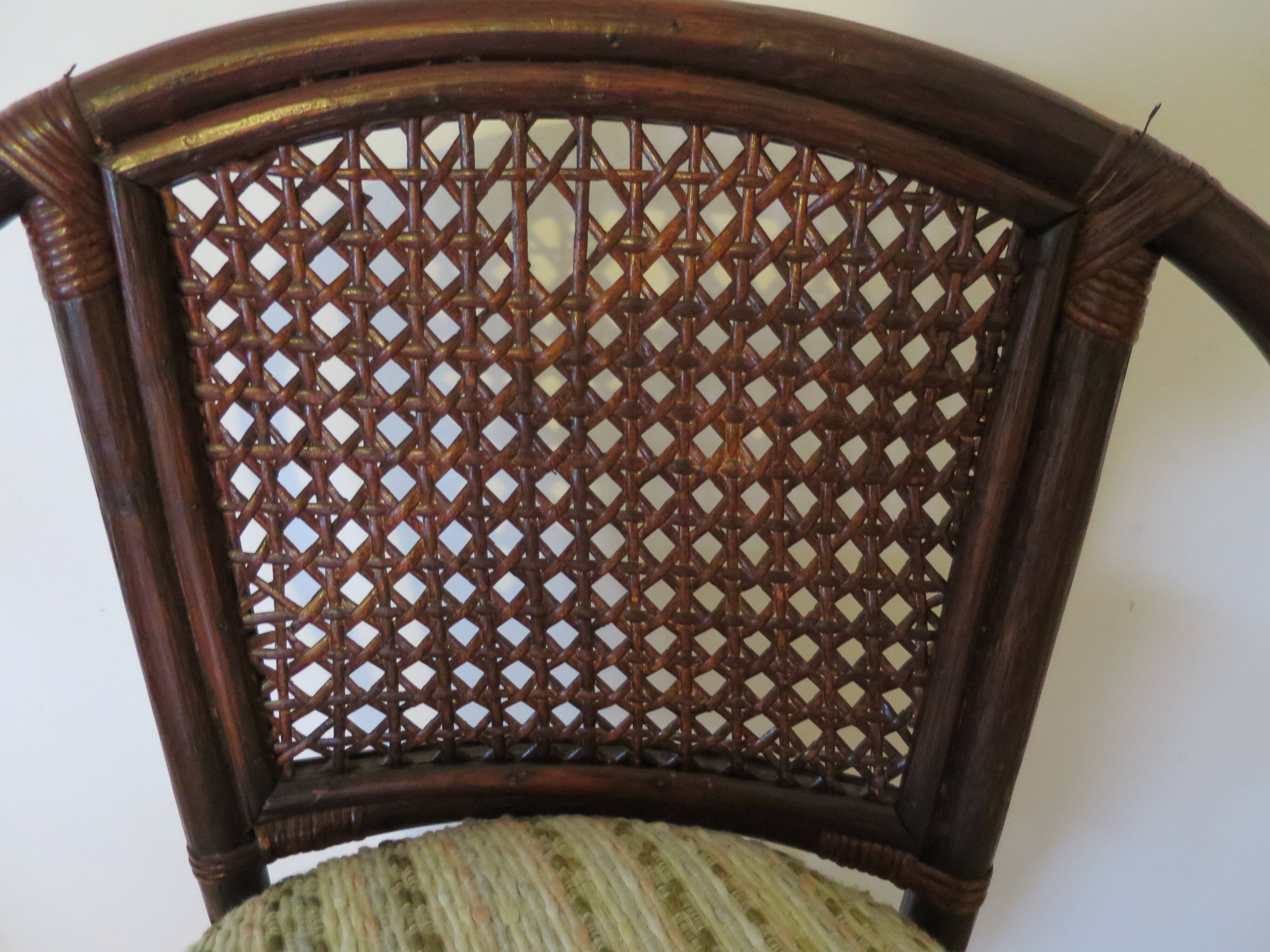 Set of 2 swivel bar stools / chairs - wood - cane - rattan - 80s