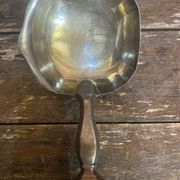 Old Silver-Plated Metal Serving Spoon + Porcelain Handle