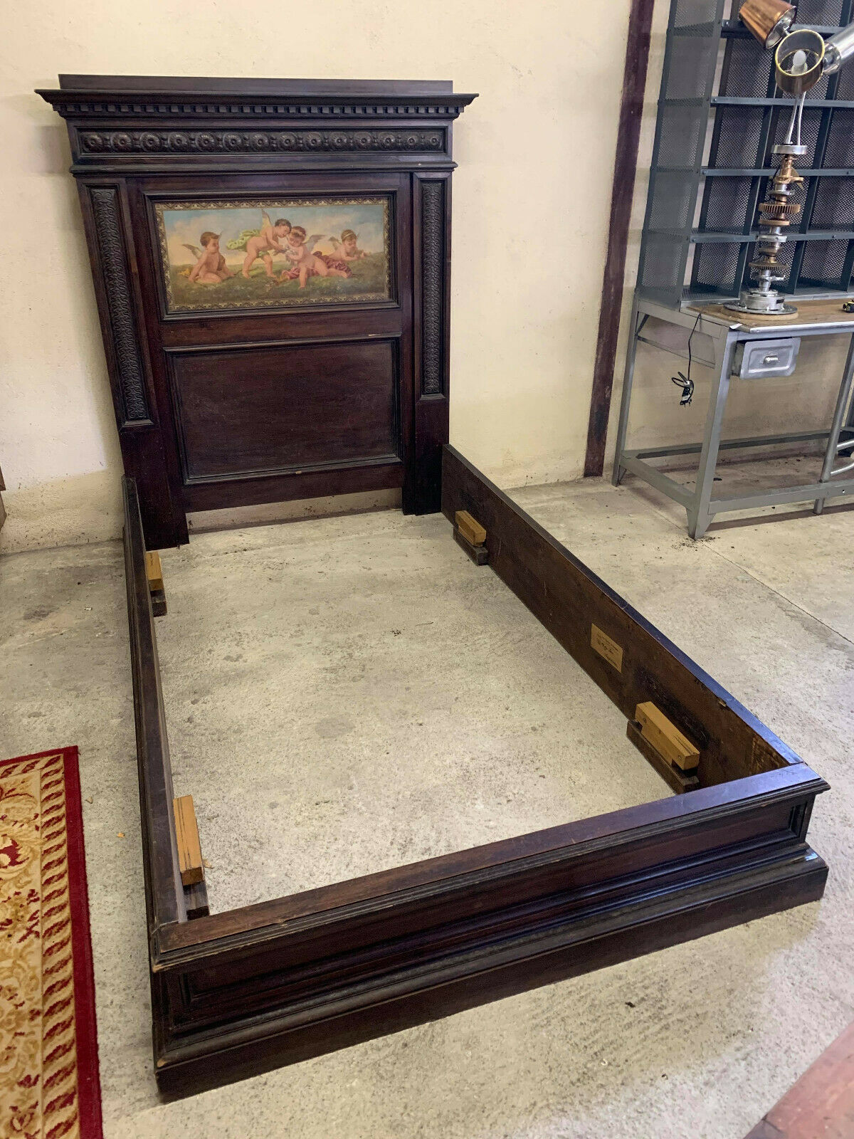 Romantic period center bed stamped walnut with brown patina circa 1860