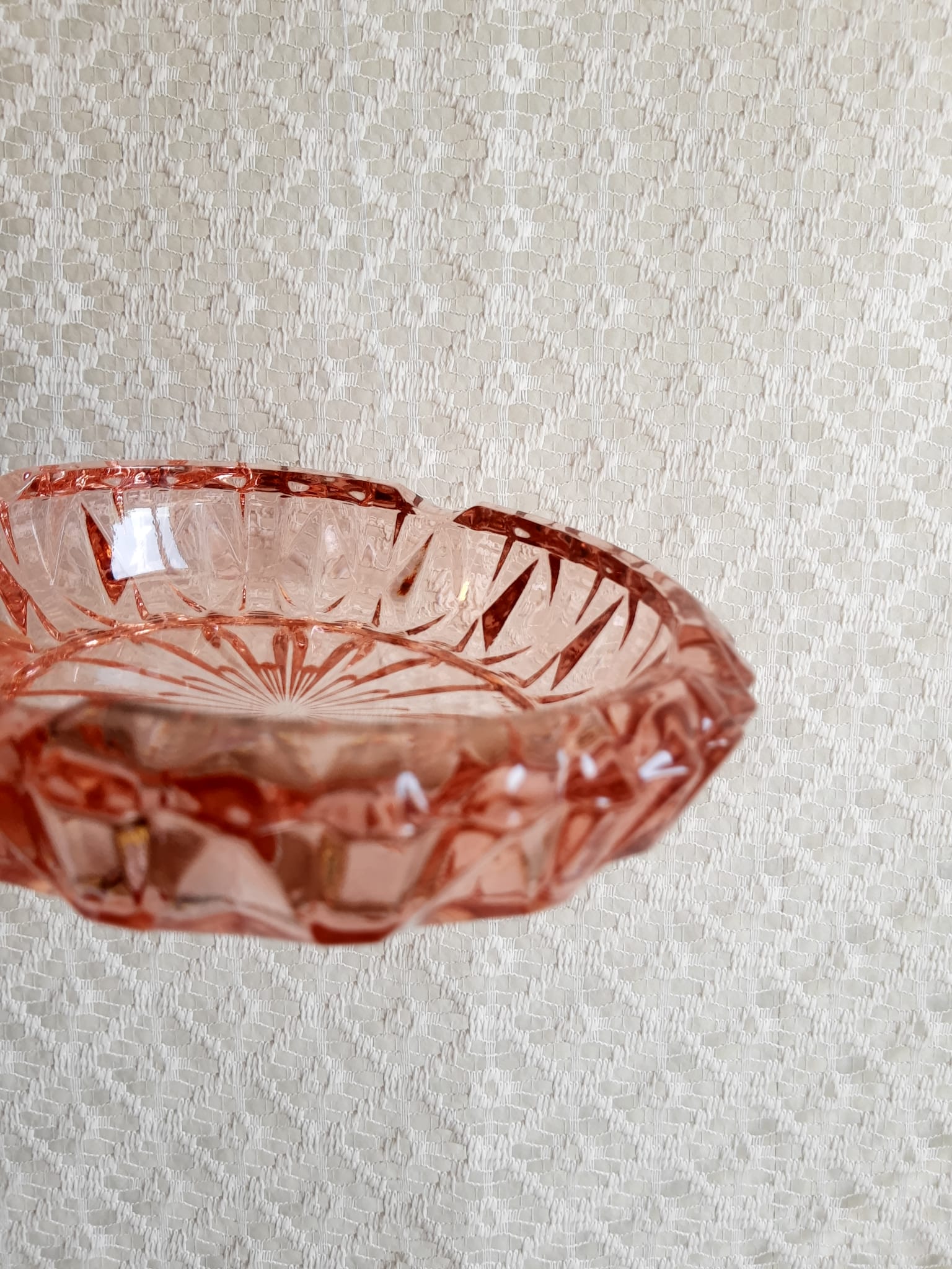 Rosaline pink chiseled glass ashtray