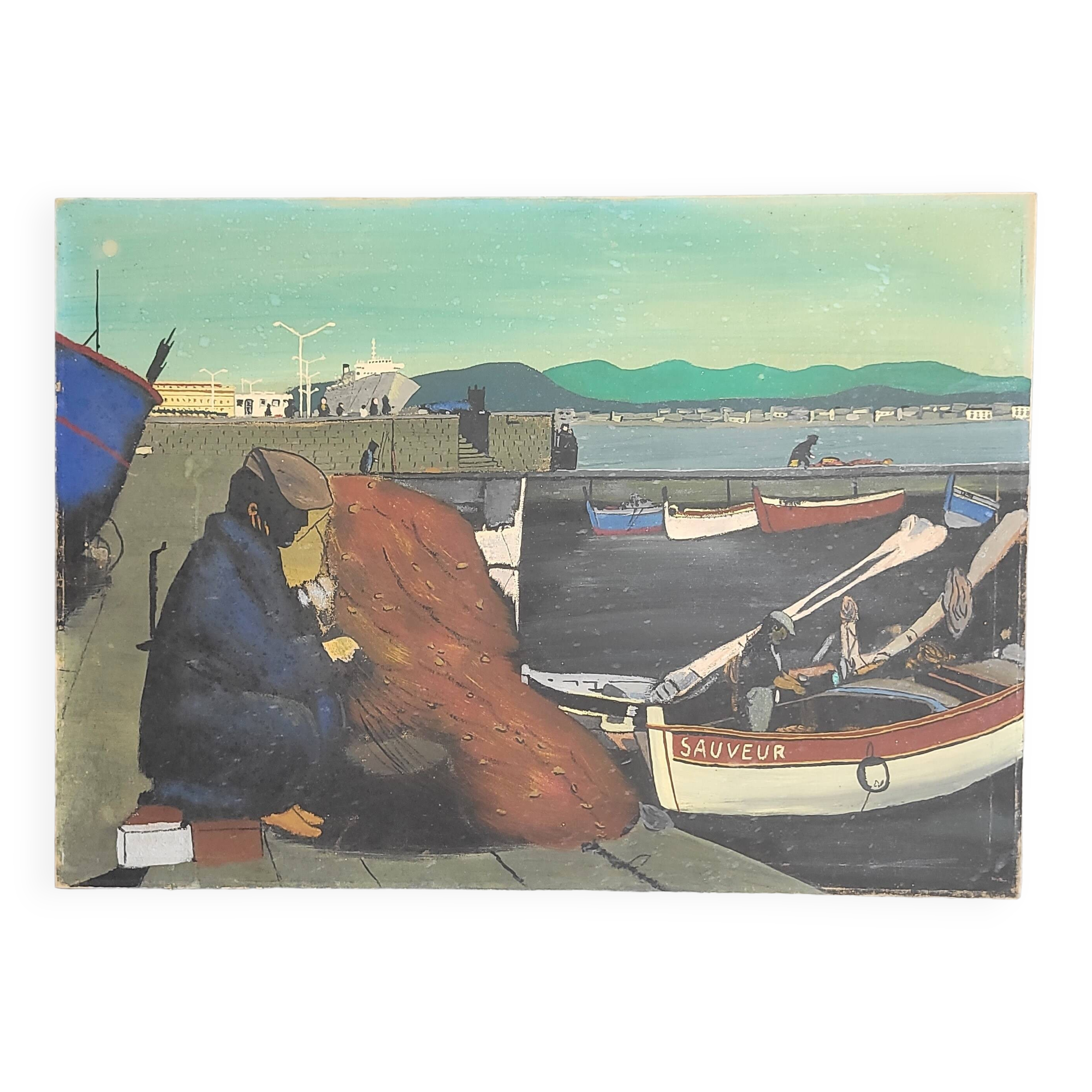 Oil painting on canvas in the style of Corto Maltes 20th century