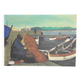 Oil painting on canvas in the style of Corto Maltes 20th century