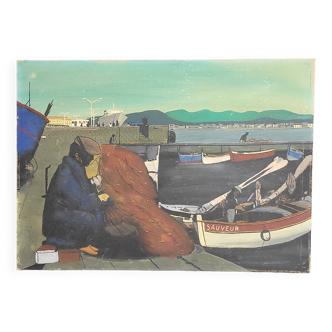 Oil painting on canvas in the style of Corto Maltes 20th century