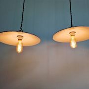 Trio de suspensions industrielles en tôle émaillée noire