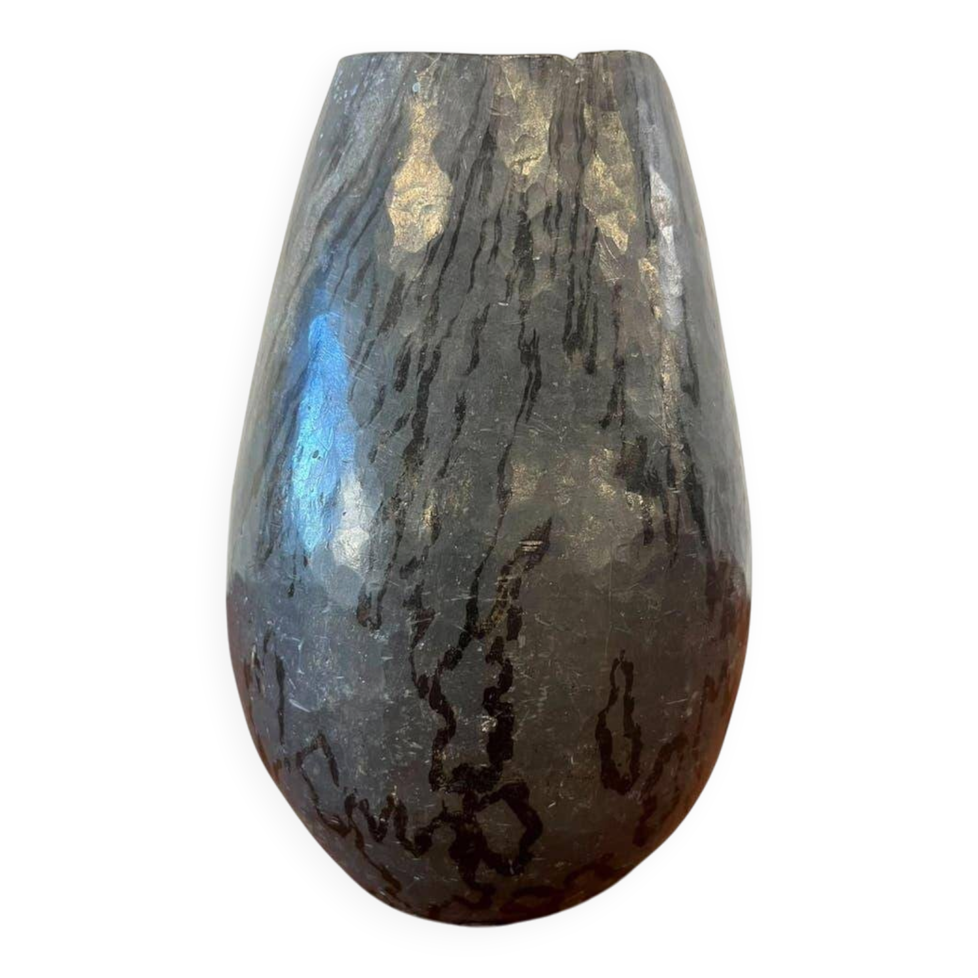 Vintage stone vase with worked fossil