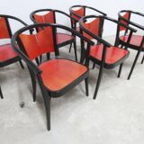 Set of 6 Baumann Diese model armchairs, Pagnon Pelhaître design, Wenge and red color
