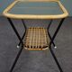 Table basse vintage en rotin Dutch Design avec plateau en verre nuage 1960