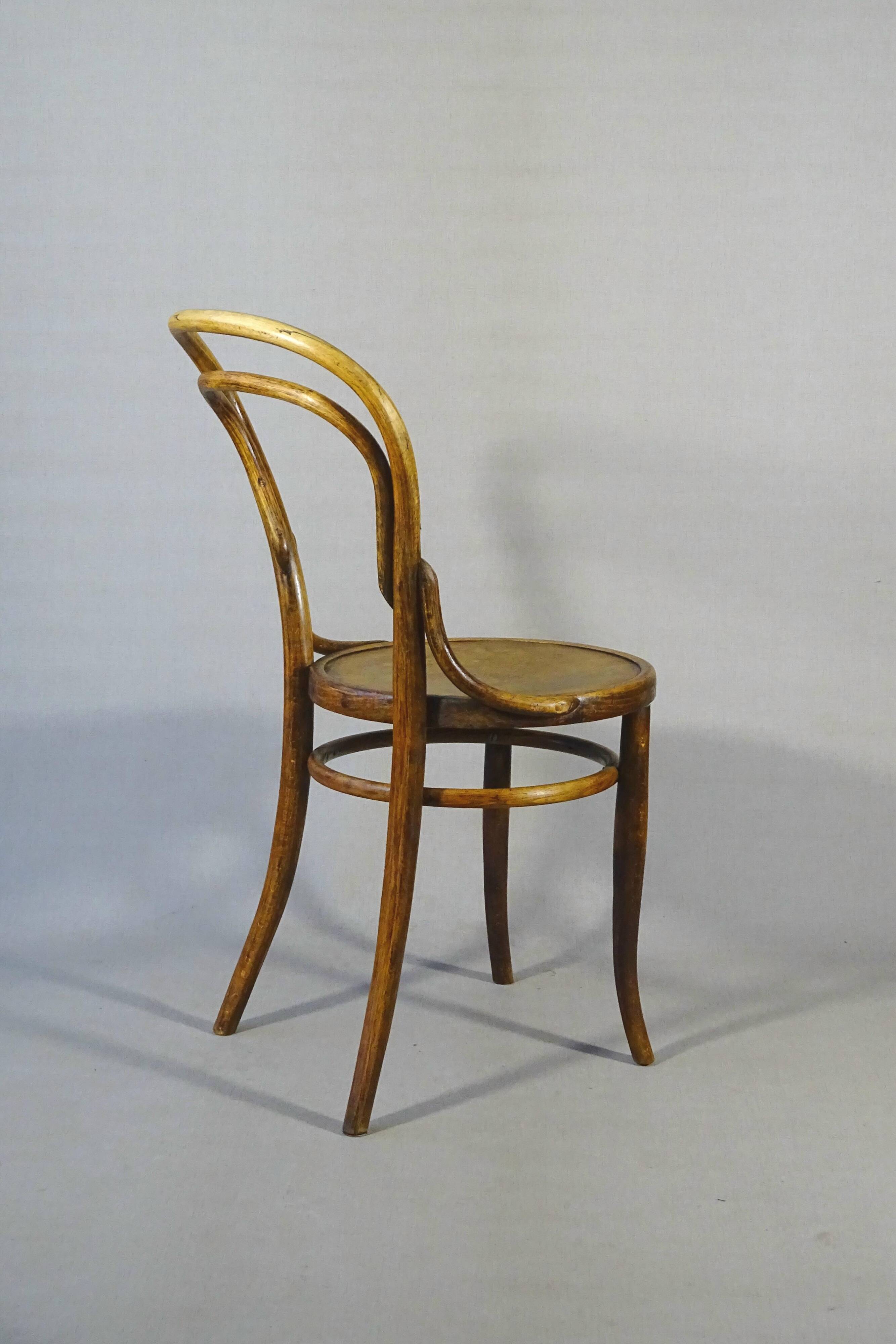 Two chairs No. 14, circa 1890 by Fuchs and Freud Bielitz, original patina