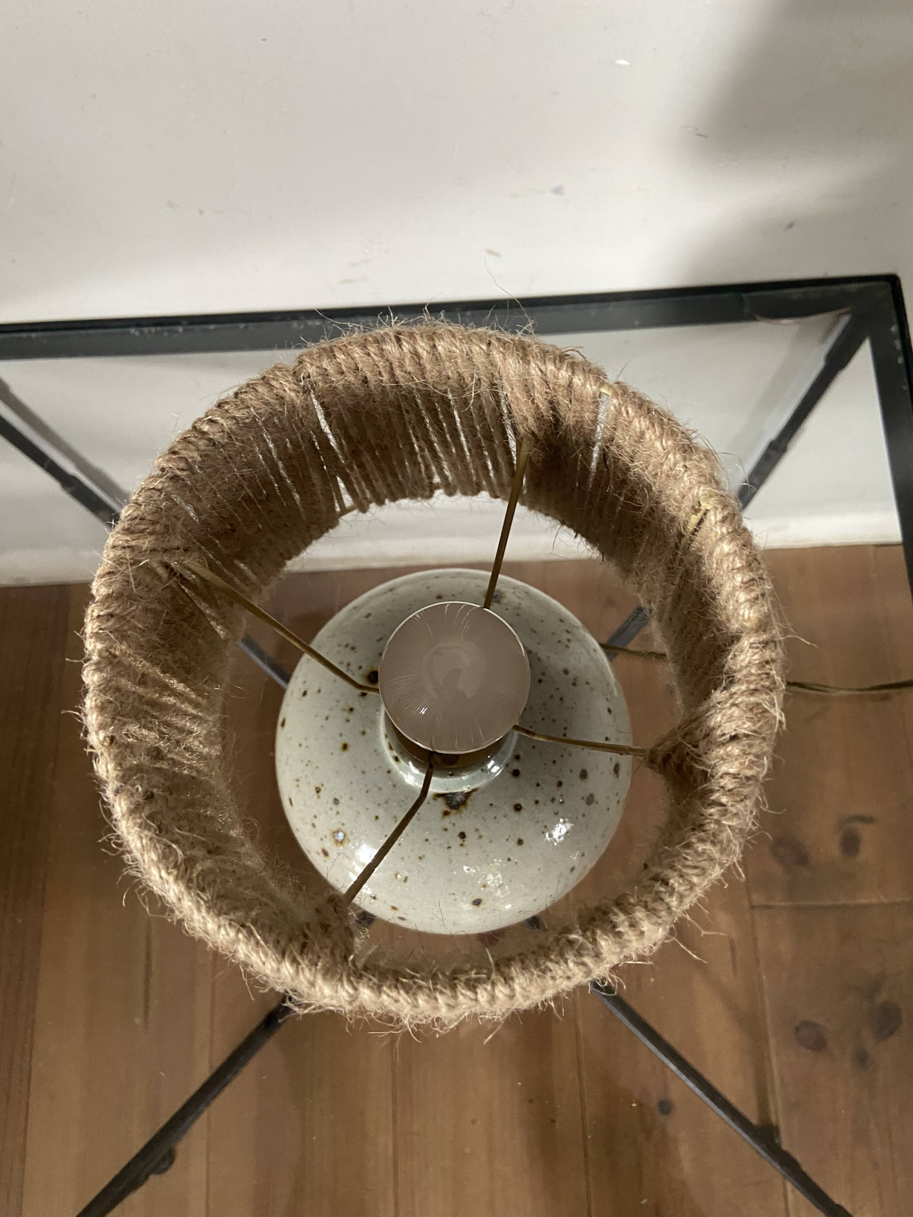Vintage ball lamp in sandstone and rope lampshade